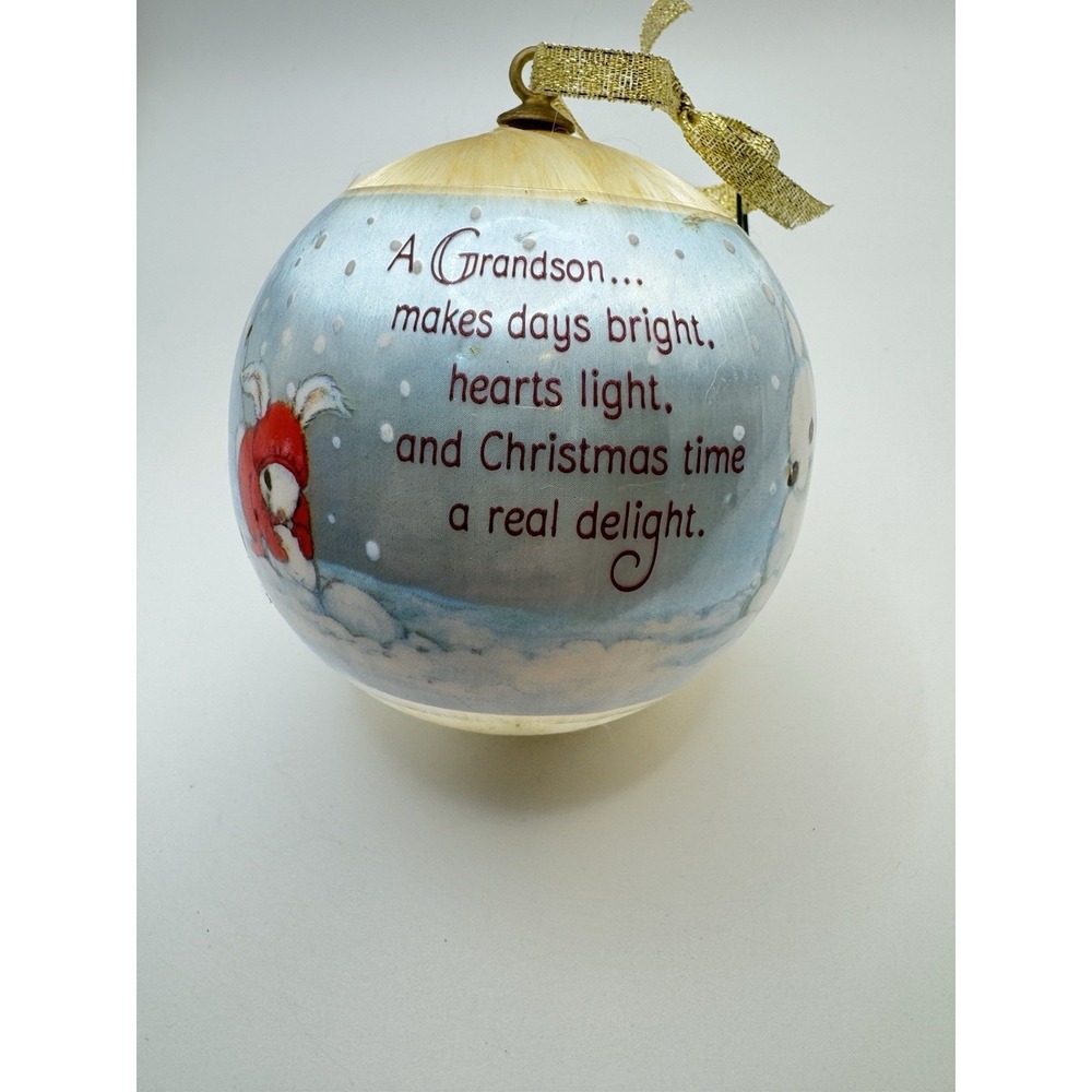 1982 Hallmark Grandson Christmas Ornament Vintage Satin Ball Bunny Sled
